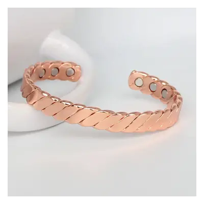 Women Open Bangle Copper Bracelet with Magnets Vintage Flat Chain Wrist Jewelry Woman's Wrist De