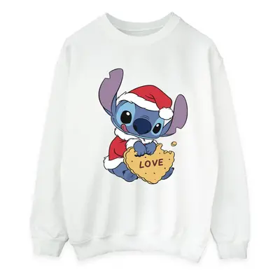 (S, White) Disney Mens Lilo And Stitch Christmas Love Biscuit Sweatshirt