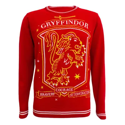 (M, Red) Harry Potter Christmas Jumper Gryffindor Crest Official Unisex Red Ugly Sweater