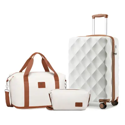 (Cream, inch + Bags) to pieces Travel Set ABS Hard Shell Suitcase And 36L Travel Bag Clutch Bag