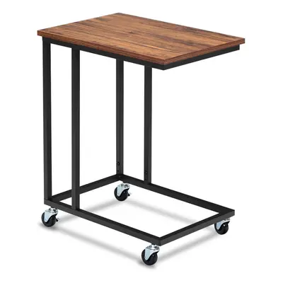 Industrial Side Table Mobile Metal Frame Coffee Table Laptop Desk