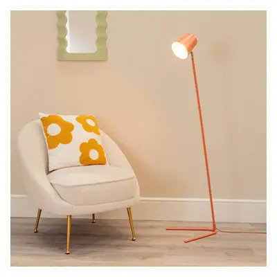 ValueLights Lark Coral Peach Metal Task Floor Lamp and LED Bulb