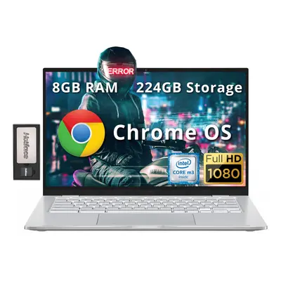 ASUS 14"" FHD Chromebook Laptop Intel M3-8100Y Processor 8GB RAM 224GB Storage (64GB SSD+ 160GB 