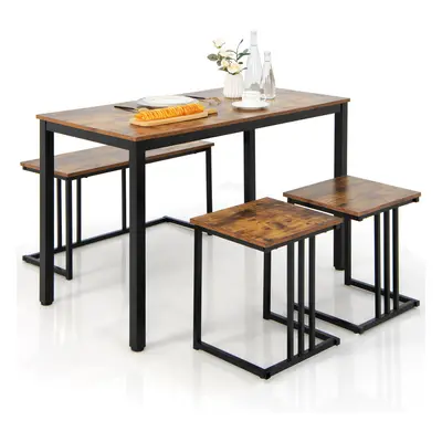 4 PCS Industrial Dining Table & Chair Set Kitchen Table Bench Stools