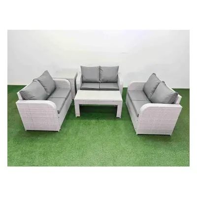 Fimous Seater PE Wicker Rattan Furniture Sofa Sets with Oblong Coffee Table Seater Love Sofa Sid