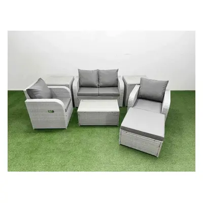 Fimous PE Wicker Rattan Garden Furniture Set Sofa Set Reclining Adjustable Chair Rectangular Cof