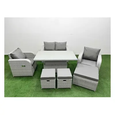 Fimous Light Grey PE Wicker Rattan Garden Furniture SetAdjustable Lifting Dining or Coffee Table