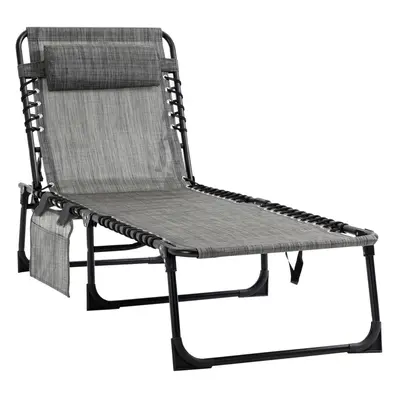 Outsunny Lounger Folding Reclining Camping Bed 5-position Adjustable Mixed Grey