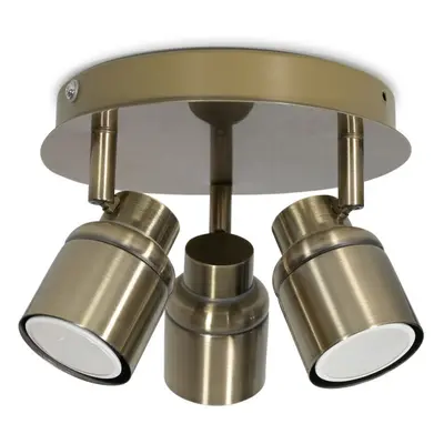 ValueLights Benton Brass IP44 Round Way Spot Flush Ceiling Light