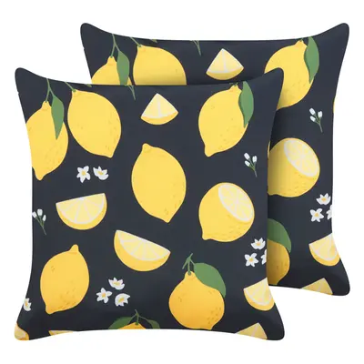 Set of Cushions CITRUS x cm Plant Pattern Black