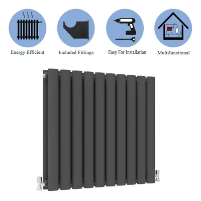 (Double, 600x590mm) Anthracite Central Heating Oval Column Radiators