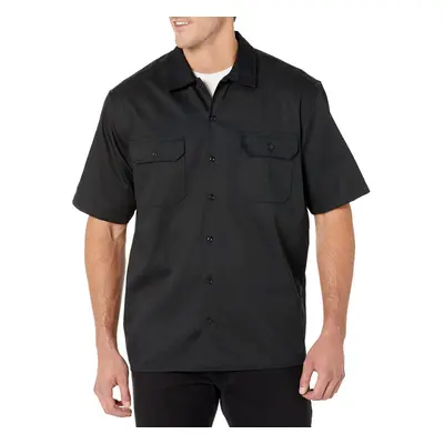 Mens Short-Sleeve Stain and Wrinkle-Resistant Work Shirt, Black, Large