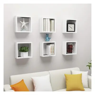 vidaXL 6x Wall Cube Shelves White Storage Wall Hanging Floating Shelf Unit