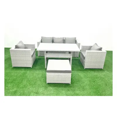 Fimous Garden Dining Set Outdoor Rattan Furniture Set with Sofa Dining Table Chairs Big Footstoo