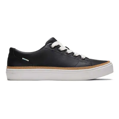 (US 6) TOMS Womens Casual Leather Sneakers Shoes Lace Ups Low Cut - Black