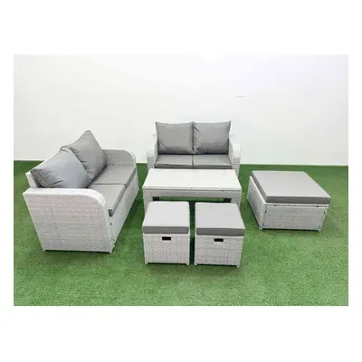 Fimous Seater Outdoor Love Sofa Set Rattan Garden Furniture Set with Oblong Coffee Table Footsto