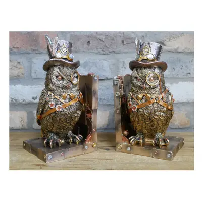 Pair of Detailed Steampunk Gold Owl Bookends | Book Worm Birthday Gift