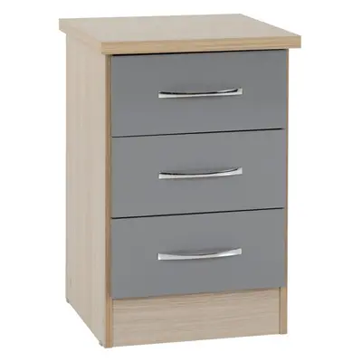 Nevada Drawer Bedside Chest Grey Gloss/Light Oak Effect Veneer