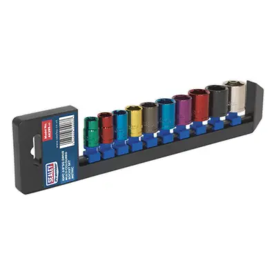 Sealey Ak285 Multi-Coloured Socket Set 10Pc 3/8Sq Drive 6Pt Walldrive Metric