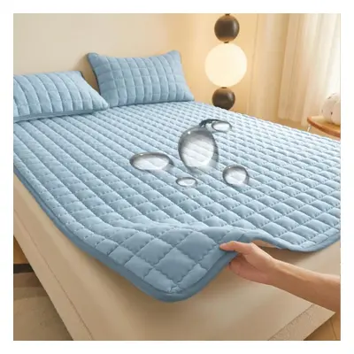 (blue, 100x200cm 1pc) Waterproof Mattress Mat With Elastic Quilted Bed Sheet Soft Skin-friendly 