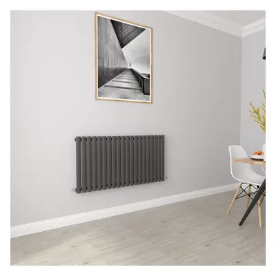 (Single 600x1180mm, Anthracite) Designer Oval Column Radiator Central Heating