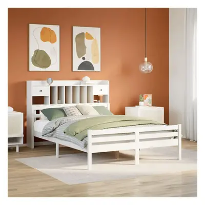 vidaXL Bookcase Bed without Mattress White 150x200 cm King Size Solid Wood Pine