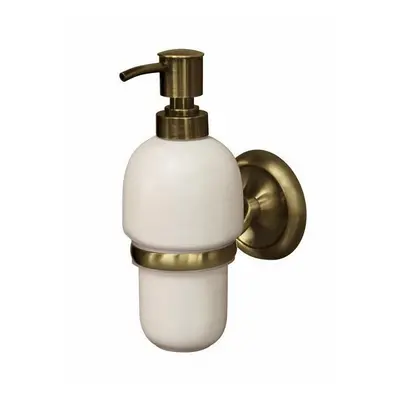 Retro Bathroom Antique Brass Wall Mounted Grip + Liquid Soap Ceramics Dispenser