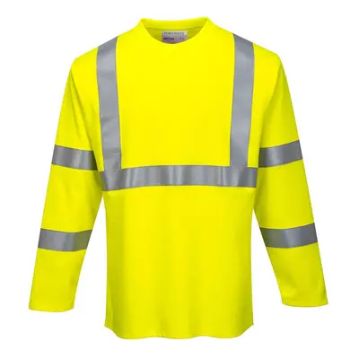 (XL, Yellow) Portwest Mens Hi-Vis Flame Resistant Long-Sleeved T-Shirt