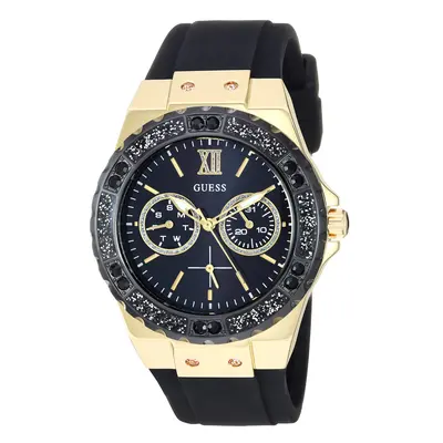 GUESS Gold-Tone Stainless Steel + Black Stain Resistant Watch with Day + Date Functions. Color: 