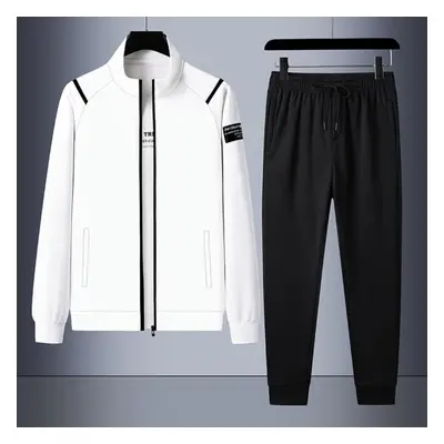 (white, 2XL) Men Autumn Spring Tracksuit Two Piece Sets Casual Jackets+trousers Sweatsuit Male J