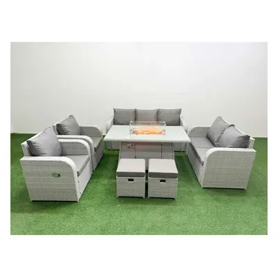 Fimous PE Rattan Garden Furniture Set Sofa Double Love Seat Seater Sofa Lounge Set Firepit Dinin