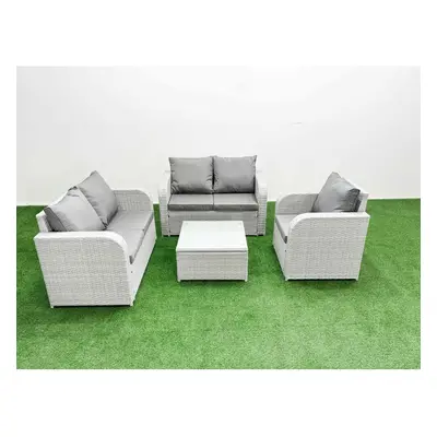 Fimous High Back Poly Rattan Garden Furniture Set with Reclining Chair Loveseat Sofa Indoor Outd