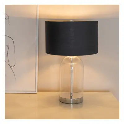 ValueLights Jessy Black & Chrome Shade Glass & Silver Table Lamp & Bulb