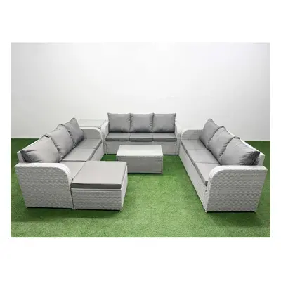 Fimous PE Rattan Lounge Sofa Set Seater Outdoor Garden Furniture Set with Rectangular Coffee Tab