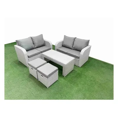 Fimous Seater Outdoor Love Sofa Set Rattan Garden Furniture Set with Oblong Coffee Table Small S