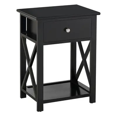 HOMCOM 55cm End Side Table w/ Drawer Shelf Stand Home Storage Furniture Black