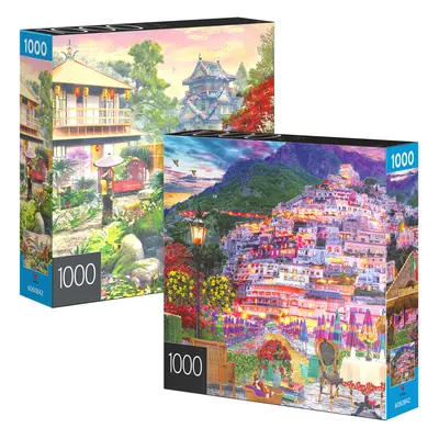 2-Pack of 1000-Piece Jigsaw Puzzles Amalfi Coast & Japan Garden | Puz