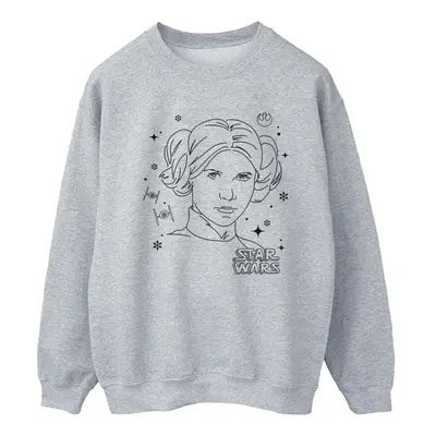 (S, Sports Grey) Star Wars Womens/Ladies Episode IV: A New Hope Leia Christmas Sketch Sweatshirt