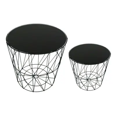 Set Of Side Tables Nesting Coffee Tables Black With Black Glass Top