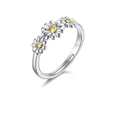 Adjustable Triple Crystal Daisy Ring Created with Swarovski Crystals