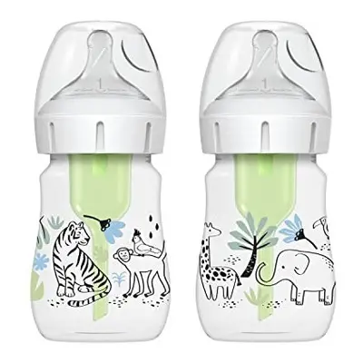 Dr Brown's Anti-Colic Options+ Wide-Neck Baby Bottle, 5oz/150ml, 2-Pack - Jungle Design