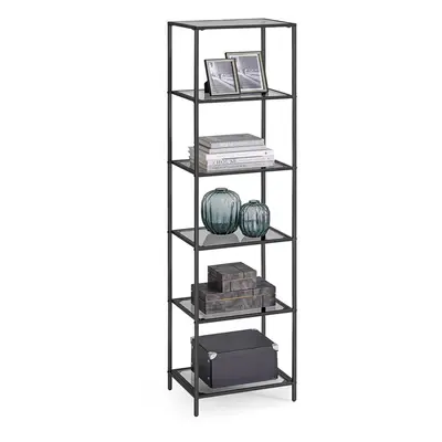 VASAGLE Bookcase 6Tier Bookshelf Slim Shelving Unit for Bedroom Bathroom Home Office Tempered Gl