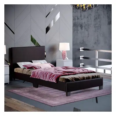 (Single, Brown) Lisbon Bed Frame Faux Leather Upholstered Bedroom