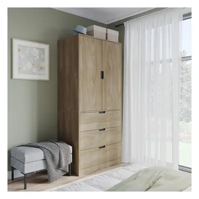 (Oak, Oak) 180cm Modern Wardrobe Door with Drawer Storage and Hanging Rail Bedroom Furniture