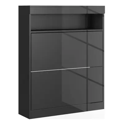 HOMCOM Wall Mounted or Freestanding Shoe Cabinet with Flip Drawers, Black