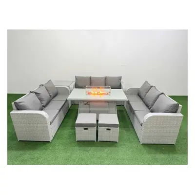 Fimous PE Rattan Lounge Sofa Set Seater Outdoor Garden Furniture Set with Firepit Dining Table S