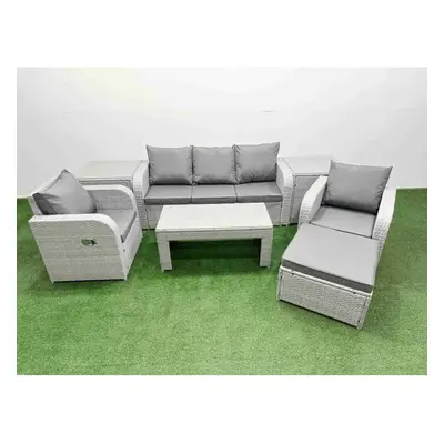 Fimous PE Rattan Garden Furniture Set Reclining Chair Sofa Lounge Sofa Set Side Table Big Footst