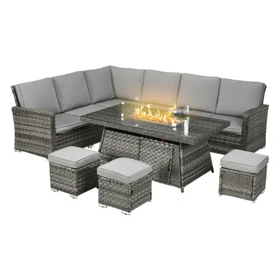 Outsunny Pieces Rattan Garden Furniture Set w/ 50,000 BTU Gas Fire Pit Table