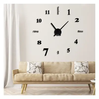 (Black, 47Inch) 27/37/47Inch Black/White DIY Wall Clock Silent Quartz Wall Night Clocks