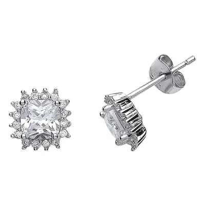 Jewelco London Ladies Sterling Silver Cushion Cubic Zirconia Halo Stud Earrings - GVE509